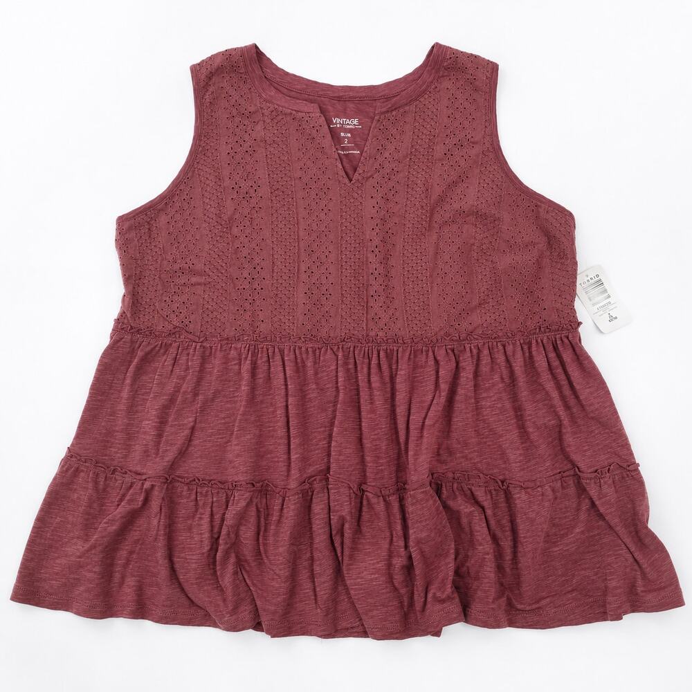 Torrid Vintage Slub Lace Babydoll Top Size 2 2X Maroon Notch Neck NWT